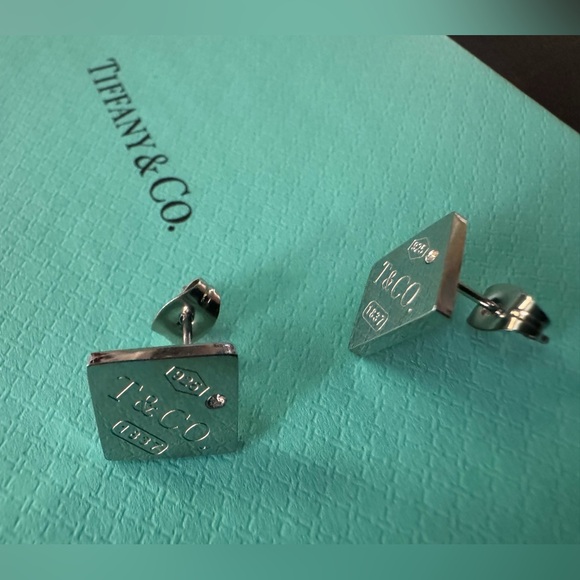 Tiffany & Co Return Square 925 Sterling Silver Tile Stud Earrings - Picture 1 of 12